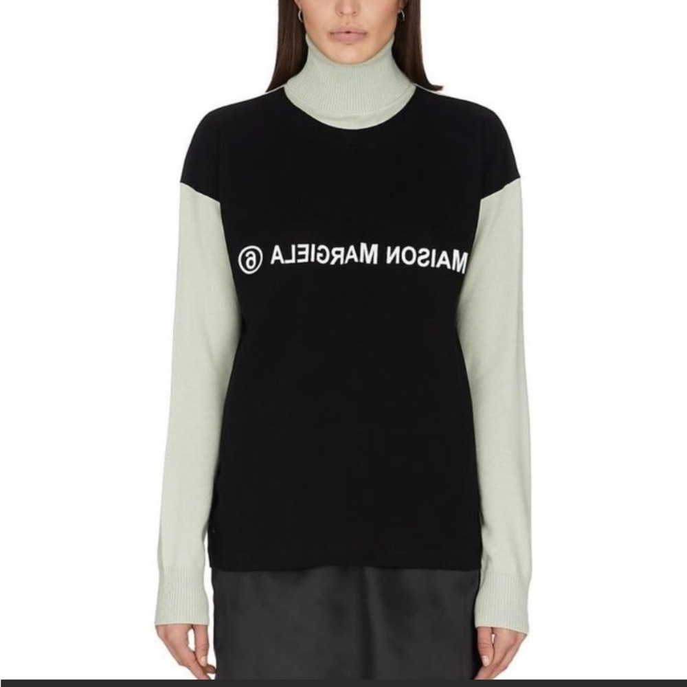 MM6 Maison Margiela Reverse Logo Colorblock Turtleneck Sweater